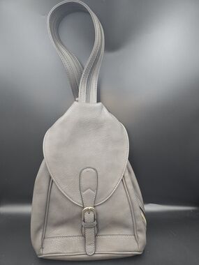 Modern Gray Leather Backpack with Buckle Strap